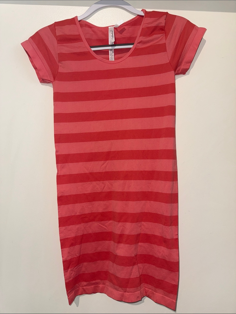 Salmon Colored Striped Short Sleeve Mini Dress -
